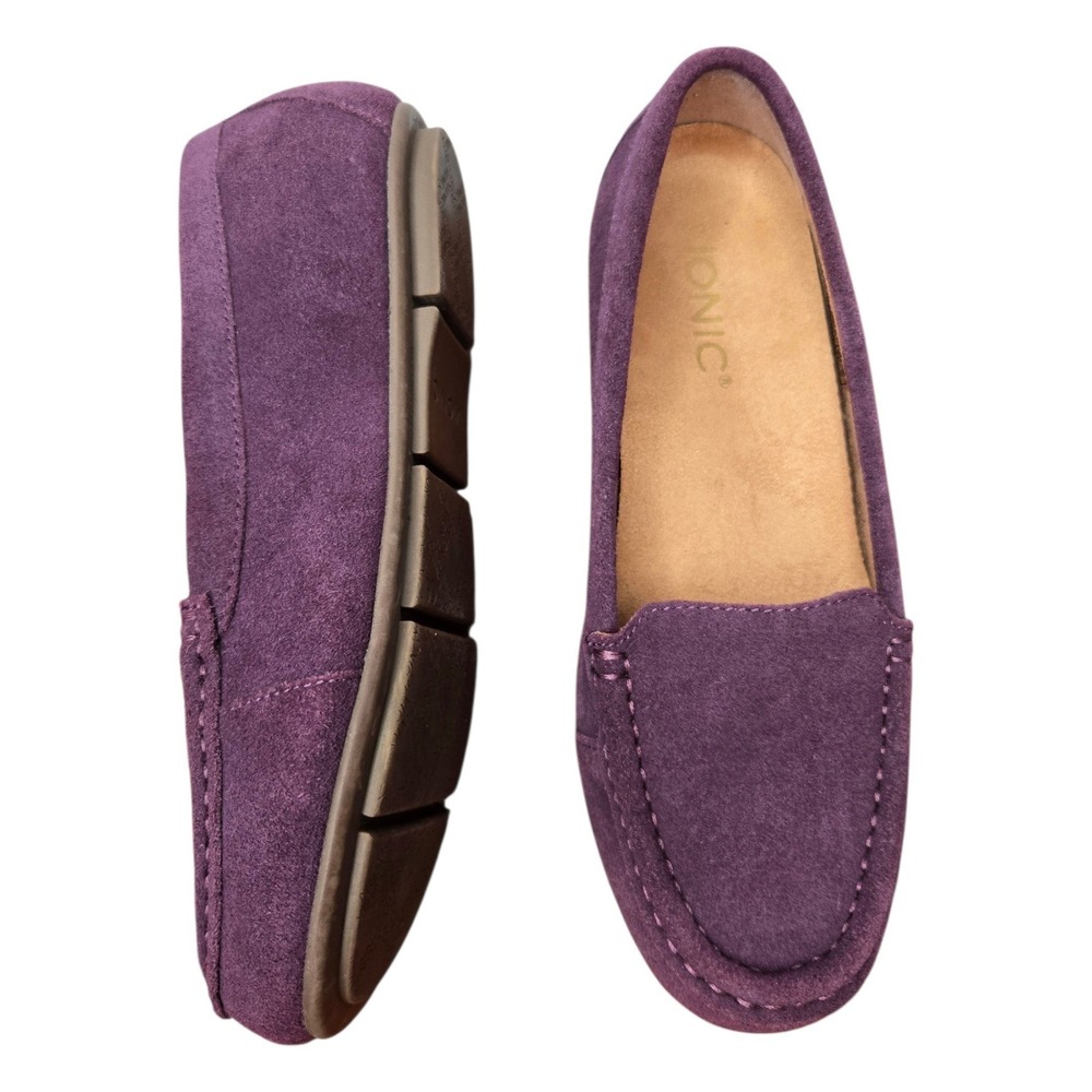 Vionic Debbie Suede Driver Moccasin Flats W5 Plum Purple Loafers Comfort Slip On